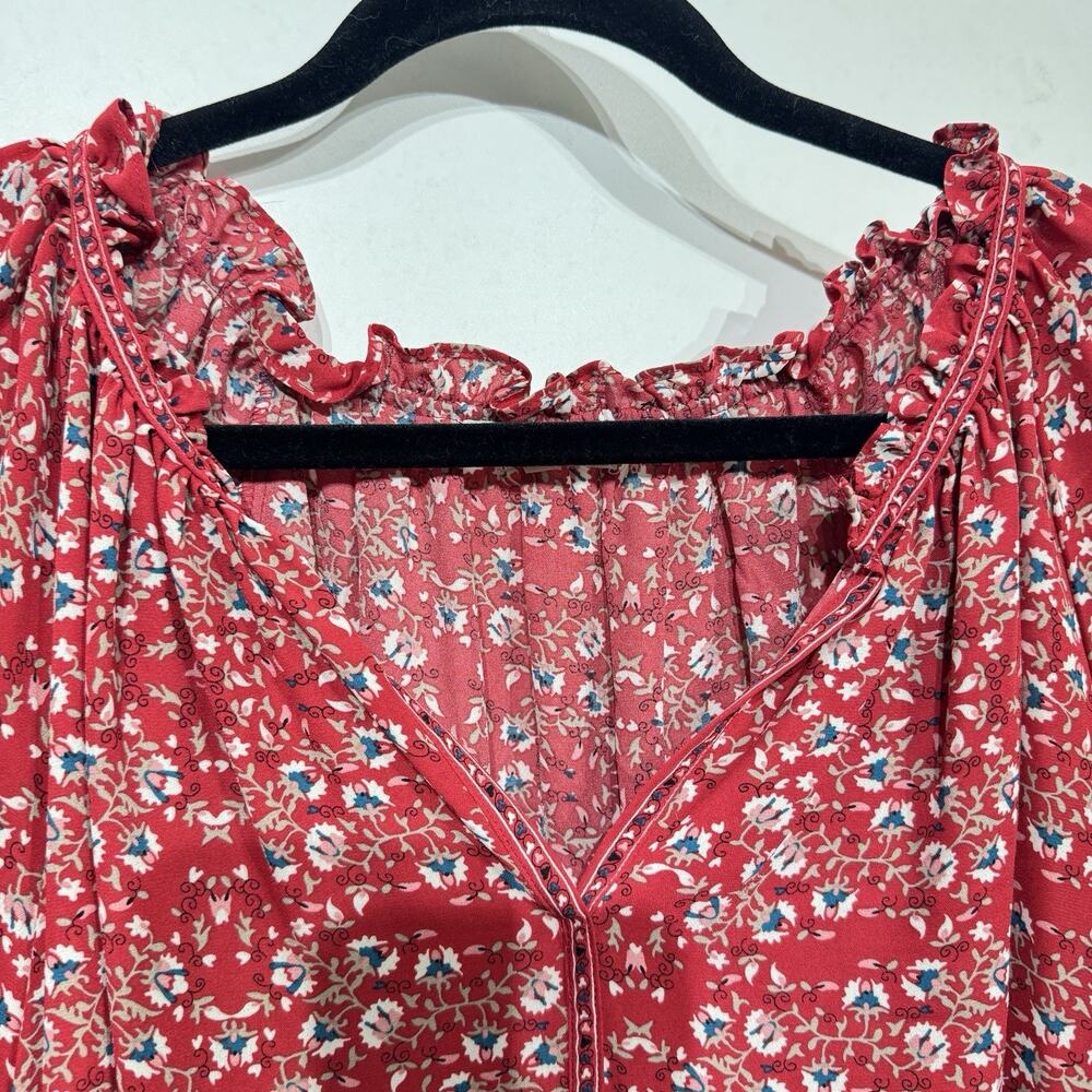 Max Studio Womens 2X Dainty Floral Popover Top Red Multi Office Cottage Feminine - Picture 4 of 9